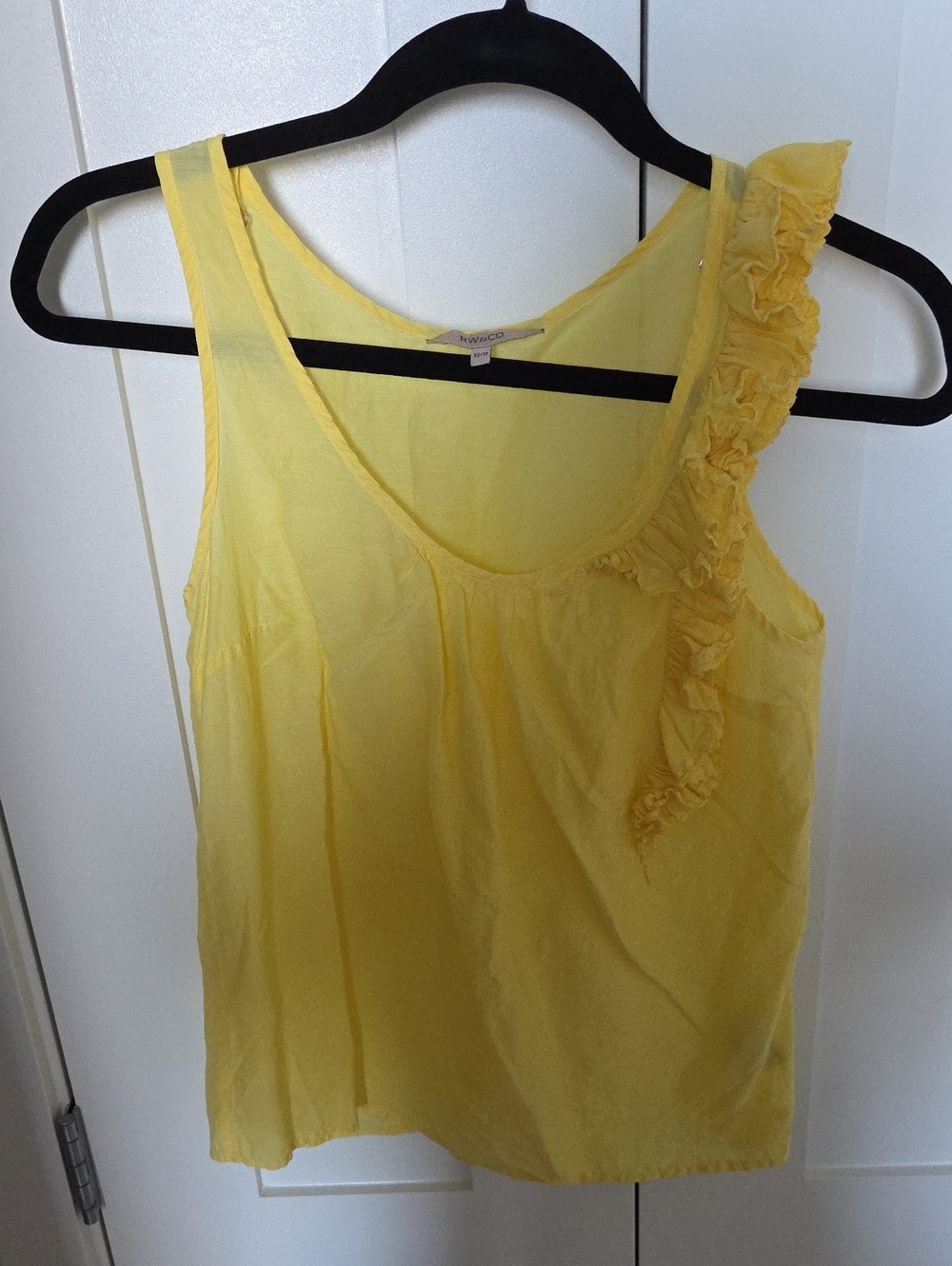 Yellow Ruffle On One-Shoulder Tank Top